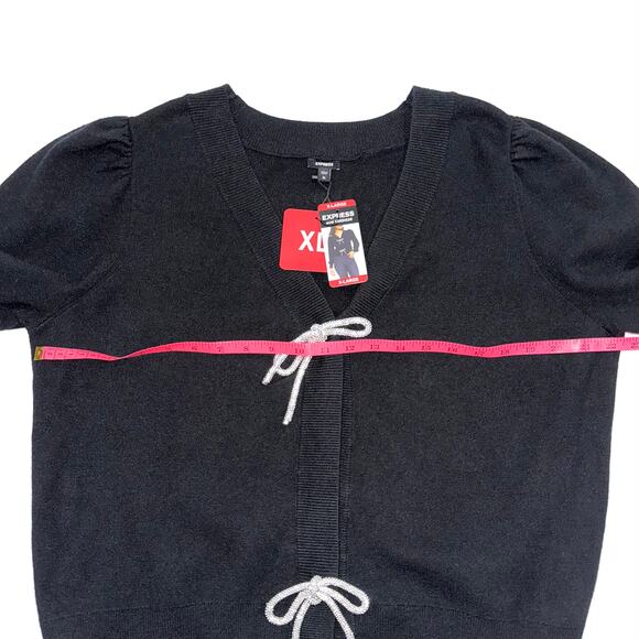 NWT Express Black Viral Influencer Favorite Rhinestone Bow Cardigan Size XL - Picture 13 of 15